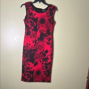Connected Apparel Red and Black Sheath Midi Dress size 10.
